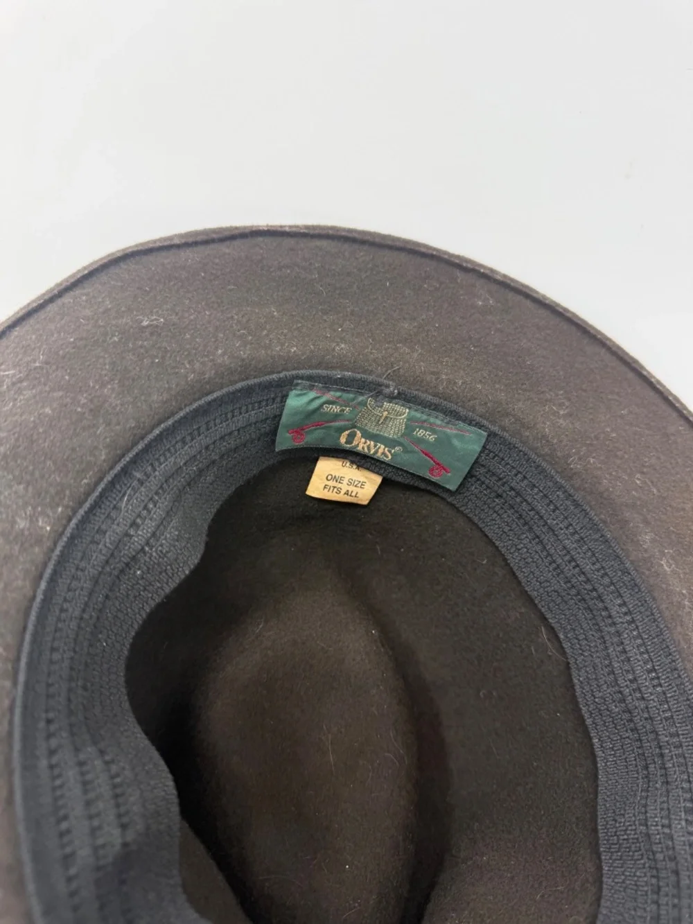 Orvis Felt Hat Brown Woven Leather Band Wool Outdoor Fedora Safari Men's